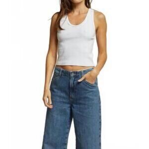 NWT Womens PerfectWhiteTee White (Item- 34) The Waffle Blondie Crop Tank Top XS